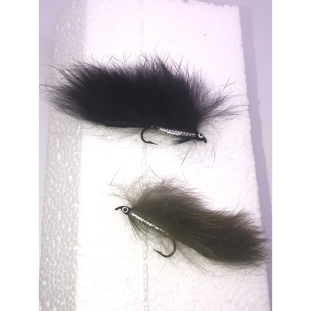 Vintage Fly Lure Painted Eyes Iridescent Swimmer Silver Rabbit Fur Black Brown
